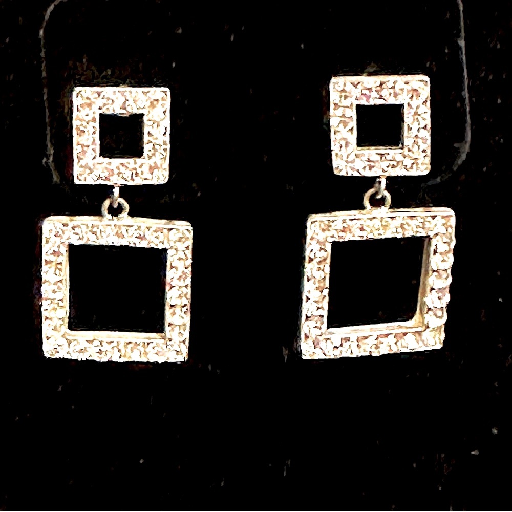 Sparkly dangling square rhinestone earrings - Picture 1 of 5